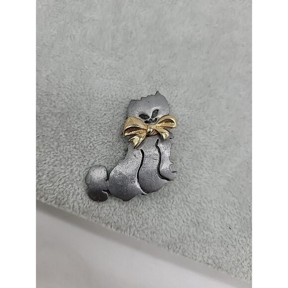 Ultra Craft Matte Silverstone Cat with Bow Pin Brooch Vintage Kitty Jewelry 2" - Picture 2 of 14